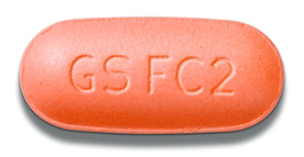 Orange oval capsule with "GS FC2" imprinted on one side