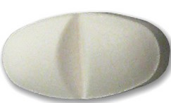 white oval tablet with divit in the center