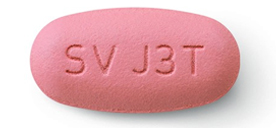 pink, oval, film-coated, biconvex tablet debossed with “SV J3T” on one side