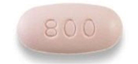Pink, oval-shaped, film-coated tablets debossed with "800" on one side and "TG" on the other side