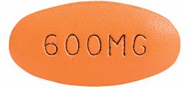 orange oval tablet with imprint of 600MG on one side and TMC on the other