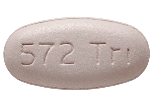purple, oval, biconvex tablets debossed with “572 Trı” on one side