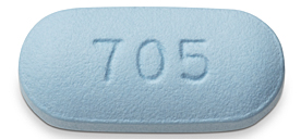 Blue, oval tablet with 705 on one side and GSI on the other