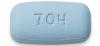blue, oval/rectangular tablet with imprint of 704 on one side and GSI on the other.